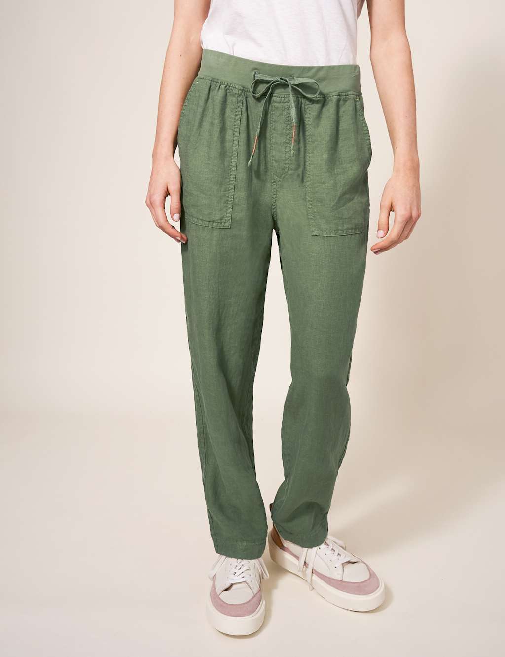 Pure Linen Slim Fit Cropped Trousers image 2