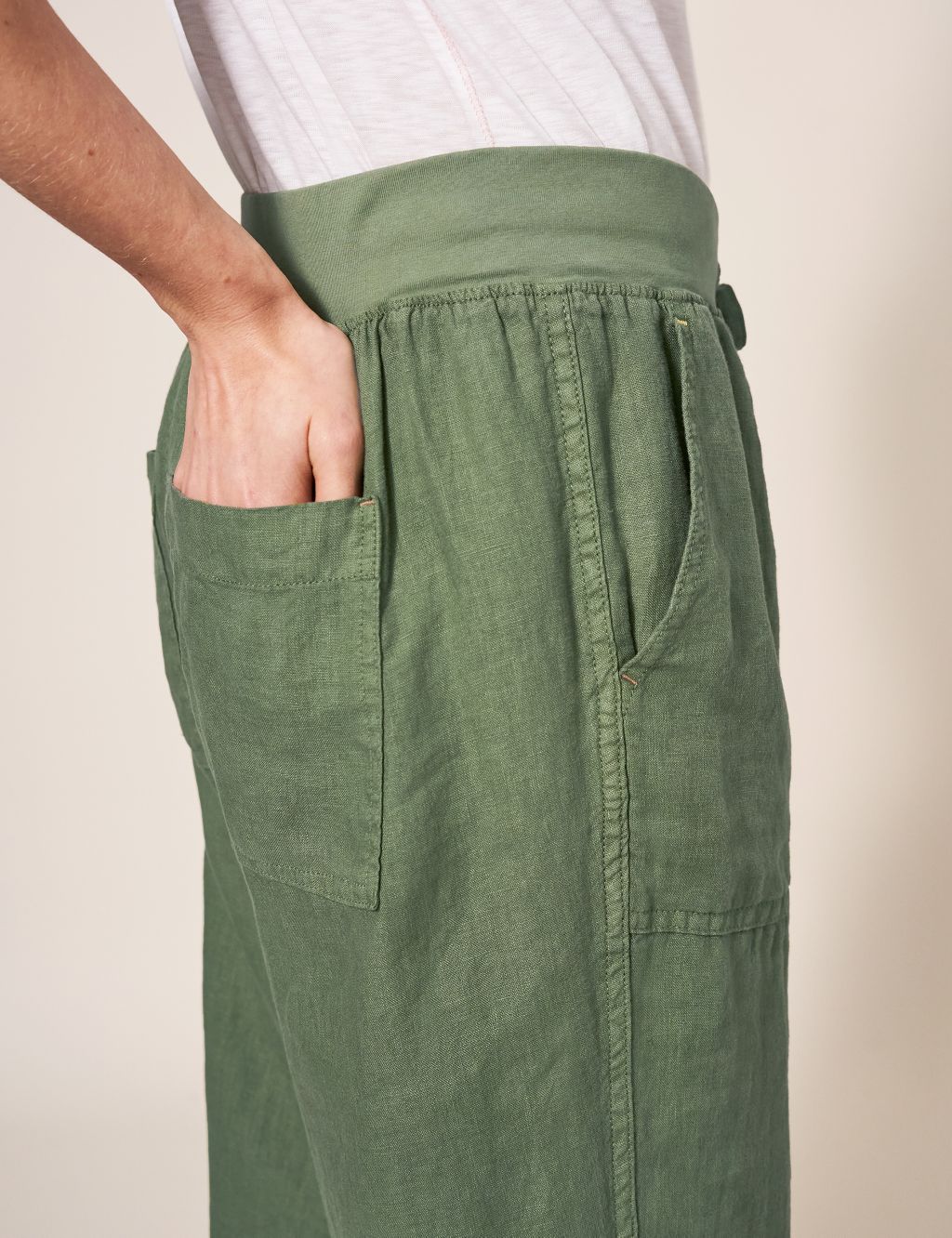 Pure Linen Slim Fit Cropped Trousers image 4