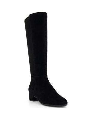 Dune London Women's Suede Block Heel Knee High Boots - 4 - Black, Black,Navy