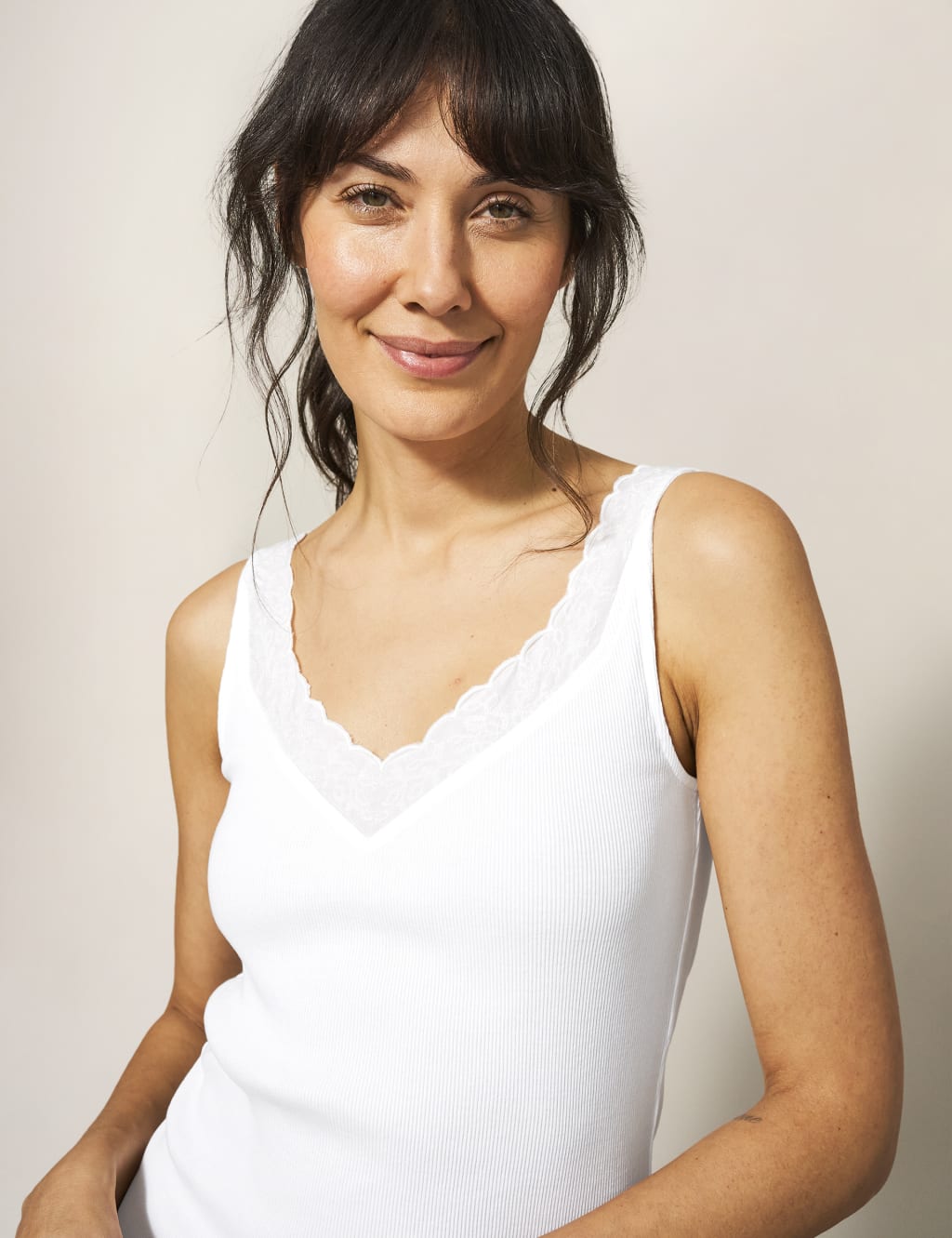 Pure Cotton Lace Detail Vest Top image 2