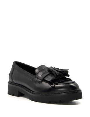 Dune London Womens Leather Tassel Flat Loafers - 5 - Black, Black