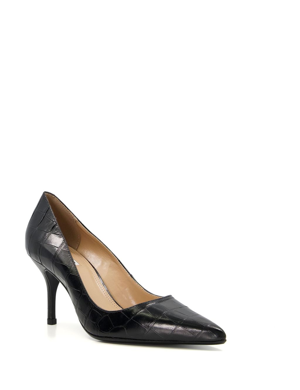 Leather Croc Stiletto Pointed Court Shoes