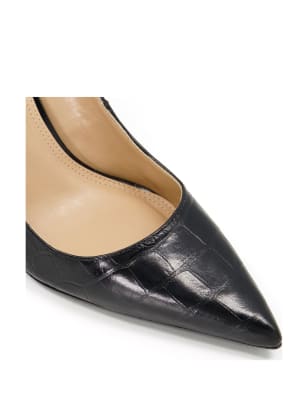 Dune London Womens Leather Croc Stiletto Pointed Court Shoes - 4 - Black, Black
