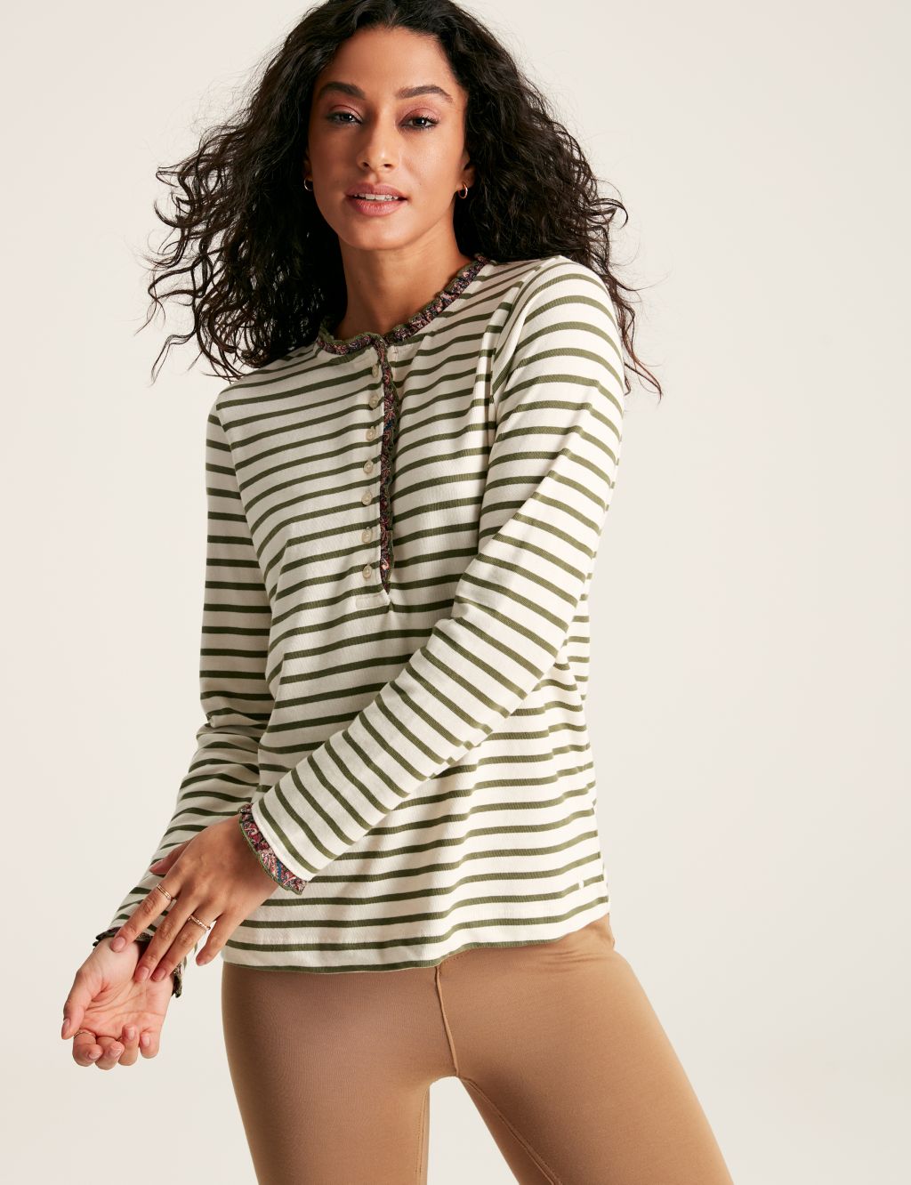 Pure Cotton Striped Frill Detail Top
