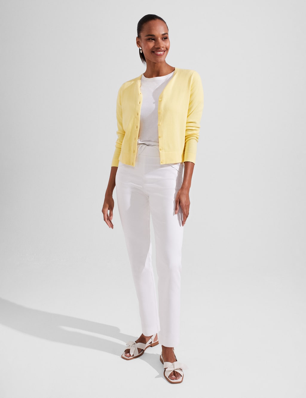 Cotton Rich Crew Neck Button Front Cardigan image 4