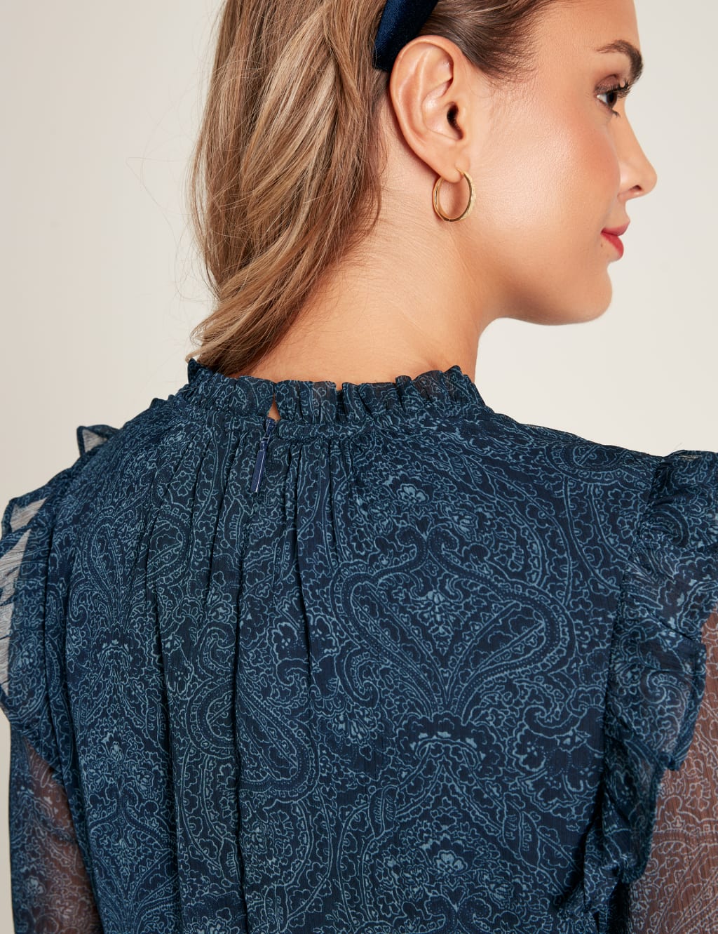 Printed Frill Detail Knee Length Swing Dress image 7