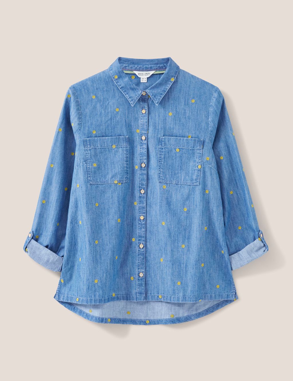 Denim Polka Dot Embroidered Collared Shirt image 2