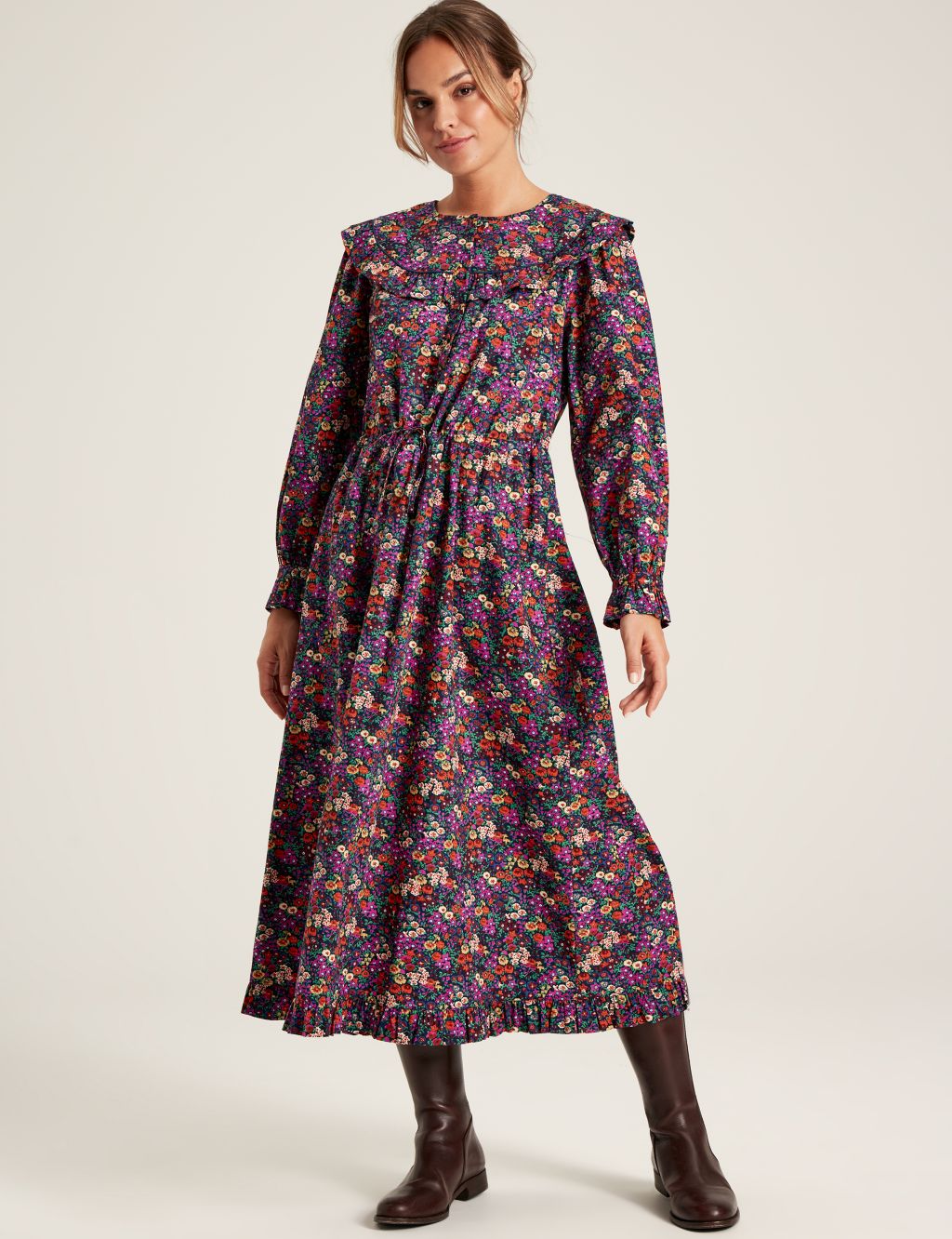 Pure Cotton Ditsy Floral Midi Waisted Dress image 1