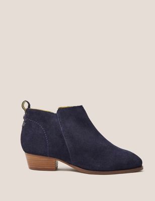 White Stuff Womens Wide Fit Suede Block Heel Ankle Boots - 5STD - Navy, Navy
