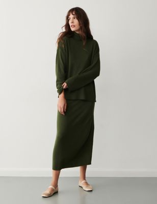 Finery London Women's Knitted Midi A-Line Skirt - 18 - Green, Green