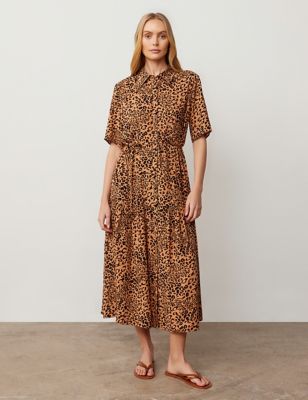 Finery London Womens Animal Print Midaxi Shirt Dress - 24 - Brown Mix, Brown Mix