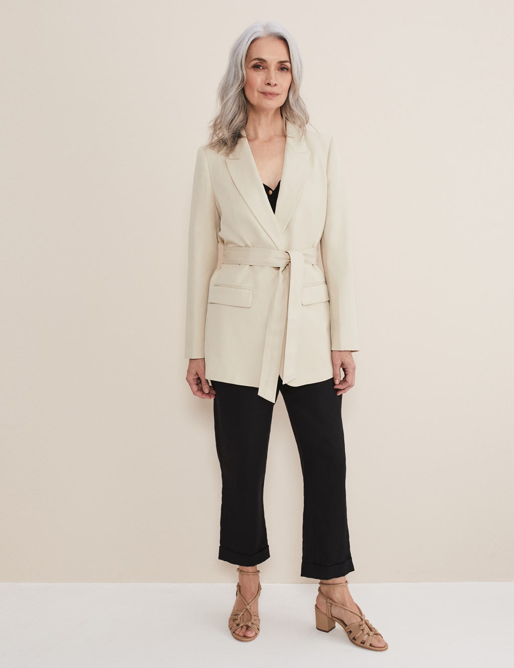Relaxed Belted Blazer with Linen image 1