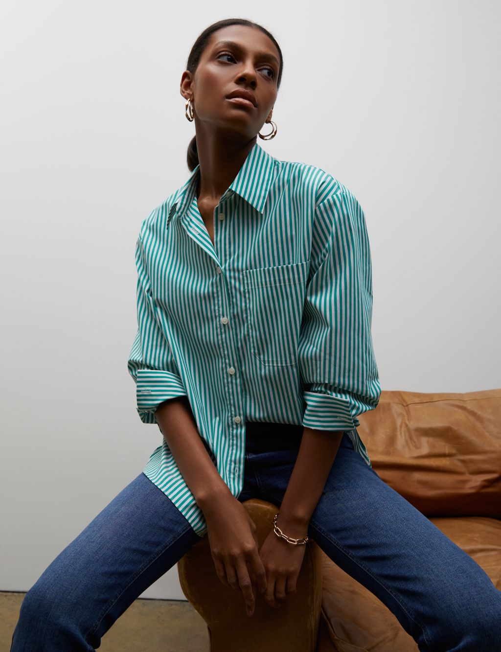 Cotton Rich Striped Collared Shirt image 1