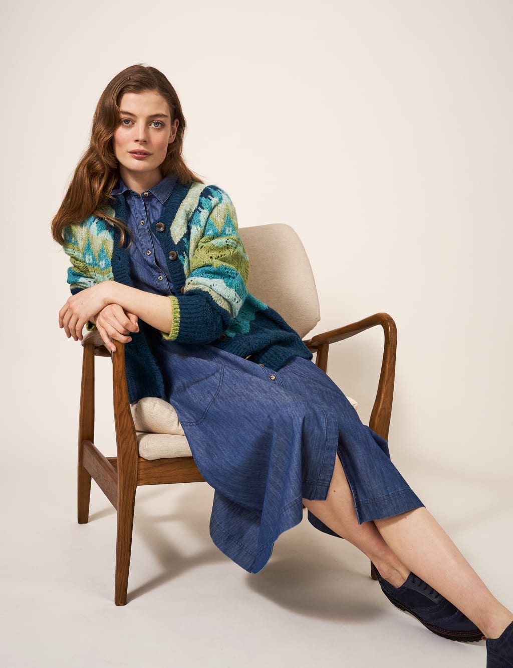 Cable Knit Fair Isle Cardigan with Wool image 3