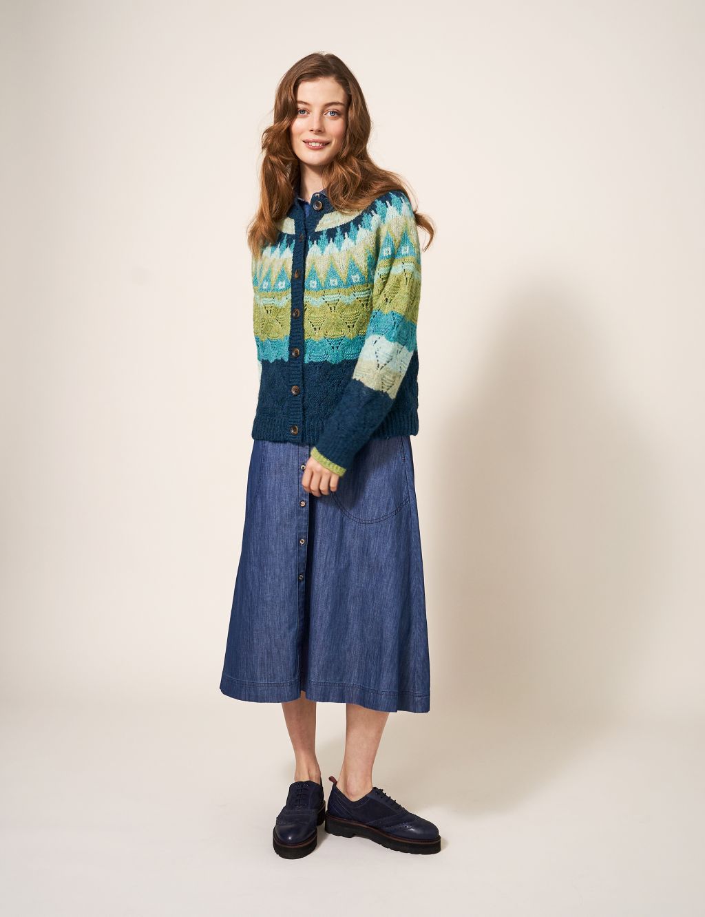 Cable Knit Fair Isle Cardigan with Wool image 5