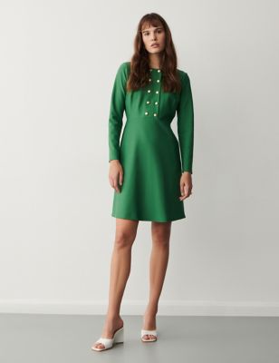 Finery London Womens Ponte Button Detail Knee Length Shift Dress - 14 - Green, Green
