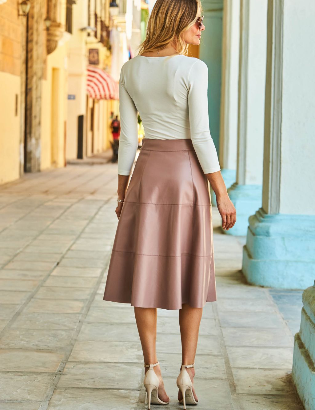 Faux Leather Midi A-Line Skirt image 2