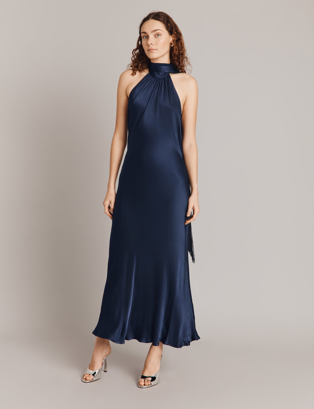 Satin Halter Neck Maxi Column Dress