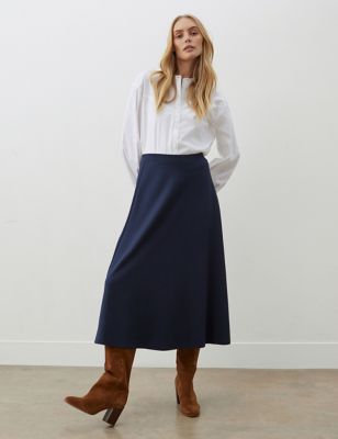 Finery London Womens Jersey Midi A-Line Skirt - 12 - Navy, Navy,Red