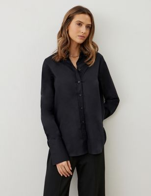 Finery London Women's Pure Cotton Collared Shirt - 8 - Black, Black,Navy,Light Blue,White