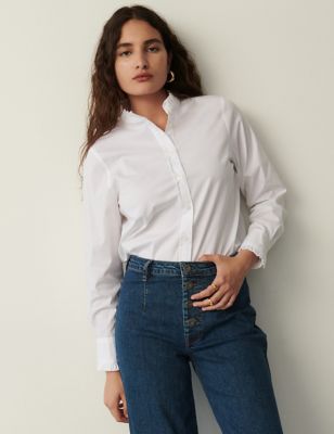 Finery London Womens Cotton Rich High Neck Frill Detail Shirt - 18 - White, White
