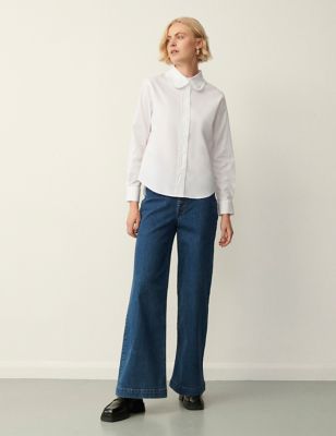 Finery London Women's Cotton Rich Frill Peter Pan Collar Shirt - 10 - White, White