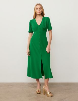 Finery London Womens V-Neck Midaxi Tea Dress - 12REG - Green, Green