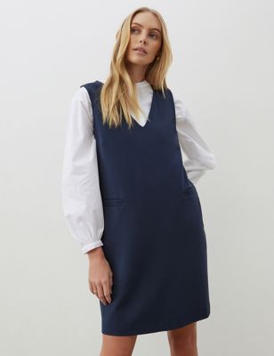 Finery London Women's Ponte Jersey V-Neck Mini Shift Dress - 12 - Navy, Navy
