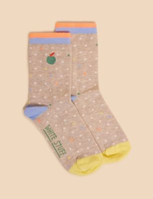 White Stuff Women's Cotton Rich Embroidered Ankle High Socks - 3-5 - Natural Mix, Natural Mix