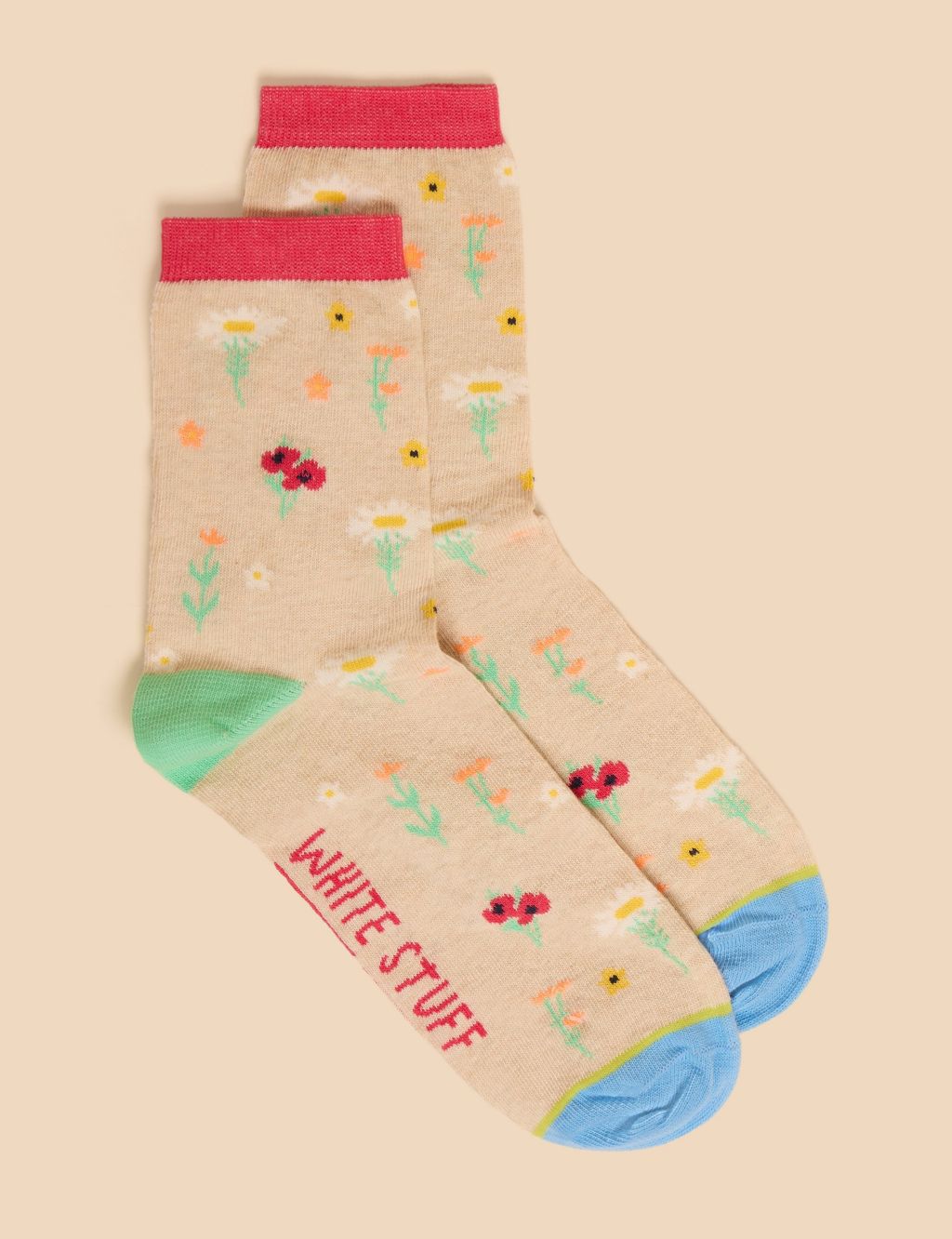 Cotton Rich Floral Ankle High Socks