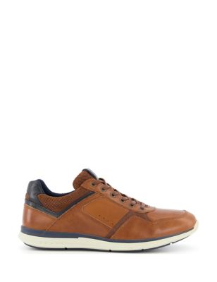 Dune London Mens Leather Lace-Up Trainers - 7 - Tan, Tan