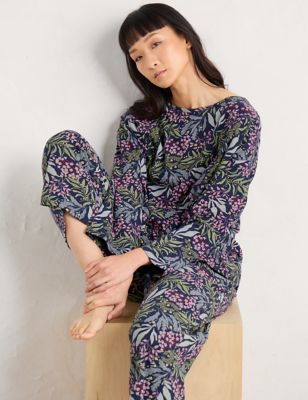 Seasalt Cornwall Womens Cotton Rich Printed Pyjama Set - 10REG - Navy Mix, Navy Mix