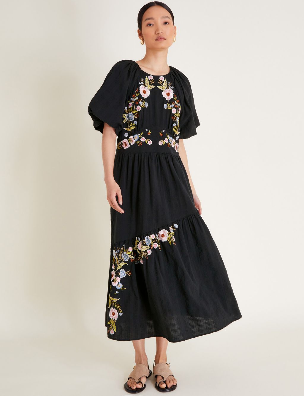 Pure Cotton Embroidered Midi Tea Dress