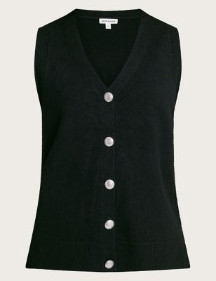 Monsoon Womens Button Through Knitted Vest - Black, Black