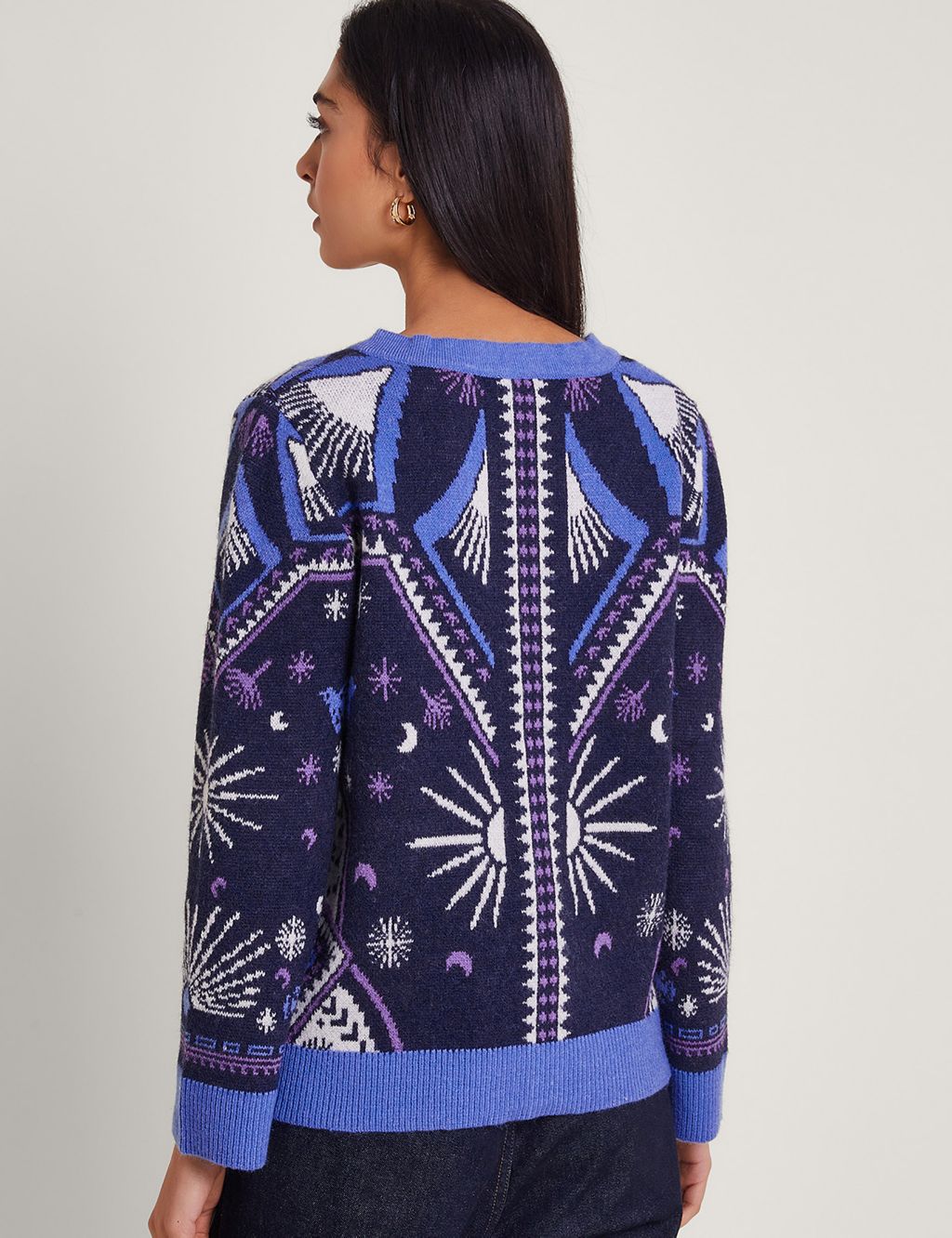 Sun and Moon Patterned Crew Neck Cardigan image 3