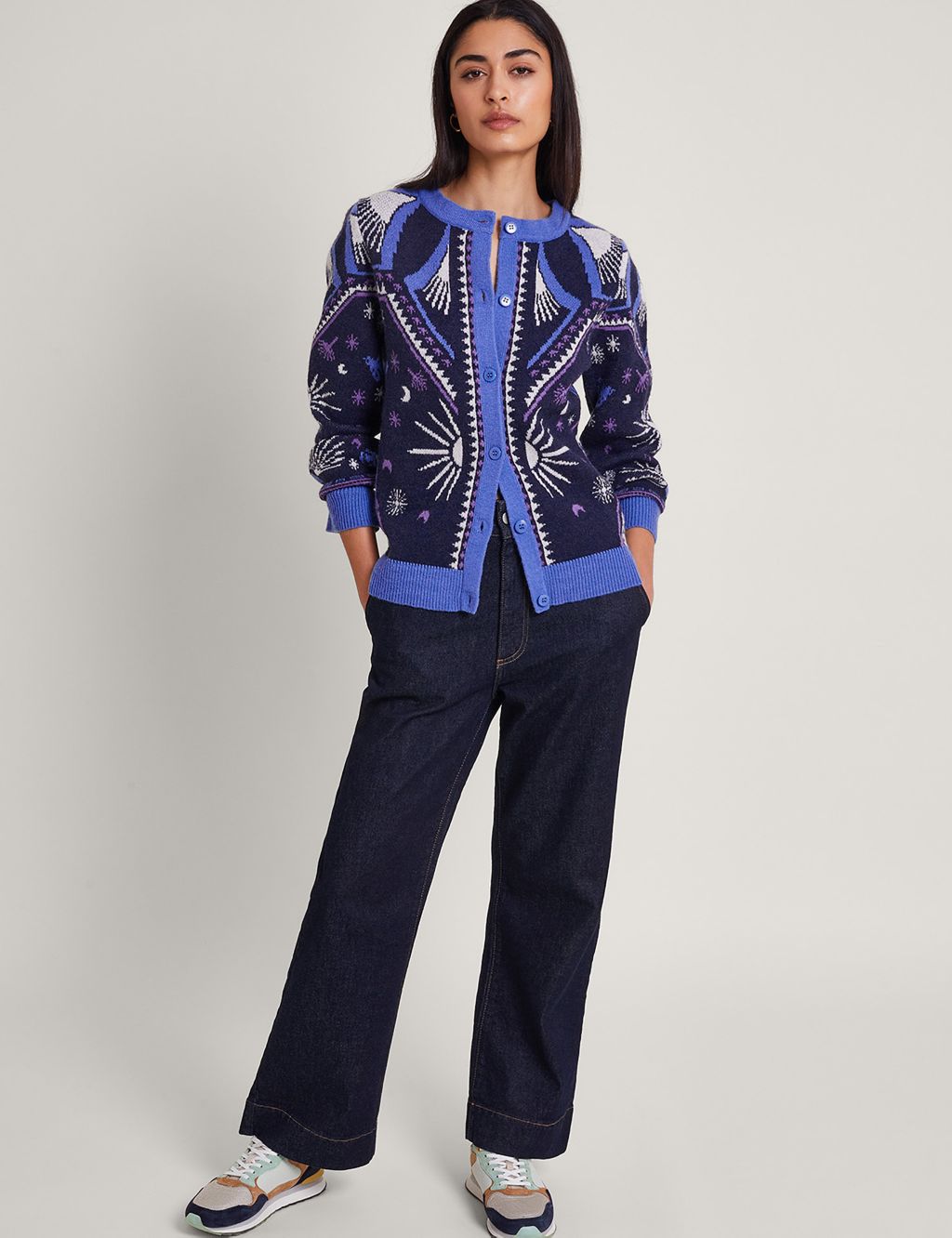 Sun and Moon Patterned Crew Neck Cardigan image 4