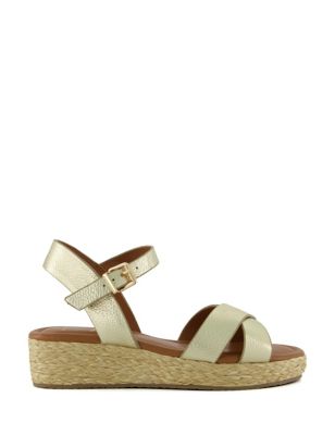 Dune London Womens Wide Fit Leather Wedge Espadrilles - 4 - Gold, Gold,Ecru