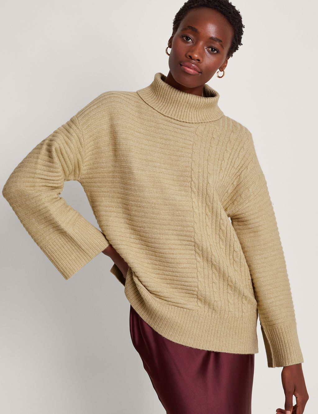 Ribbed Roll Neck Button Detail Jumper