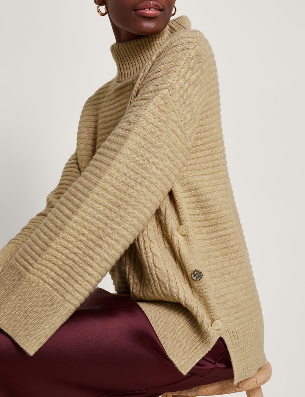 Ribbed Roll Neck Button Detail Jumper image 4