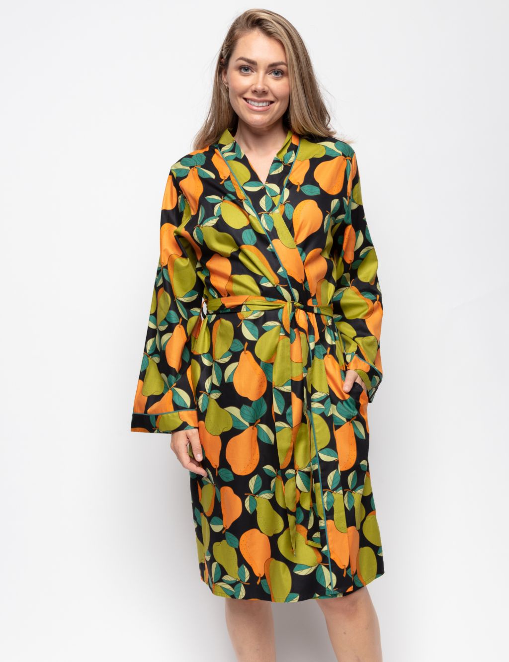 Cotton Modal Pear Print Short Dressing Gown image 1