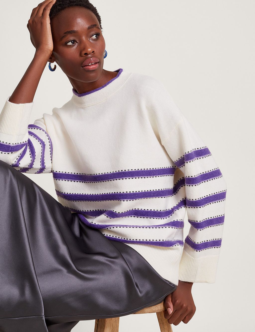 Recycled Blend Striped Crew Neck Jumper image 4