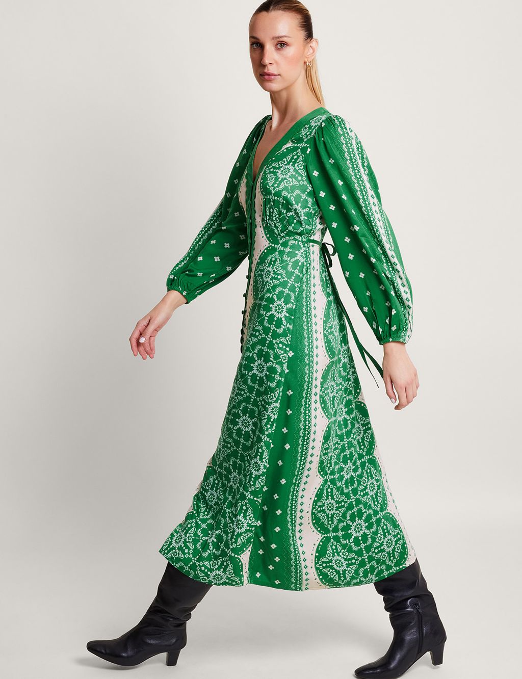 Printed V-Neck Midaxi Tea Dress