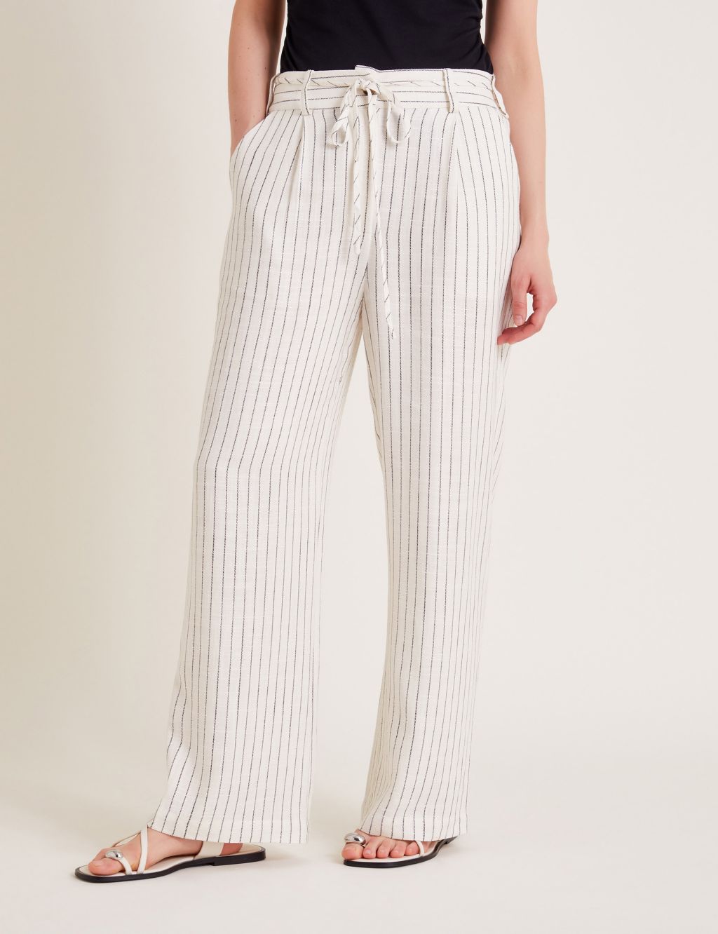 Striped Wide Leg Trousers with Linen
