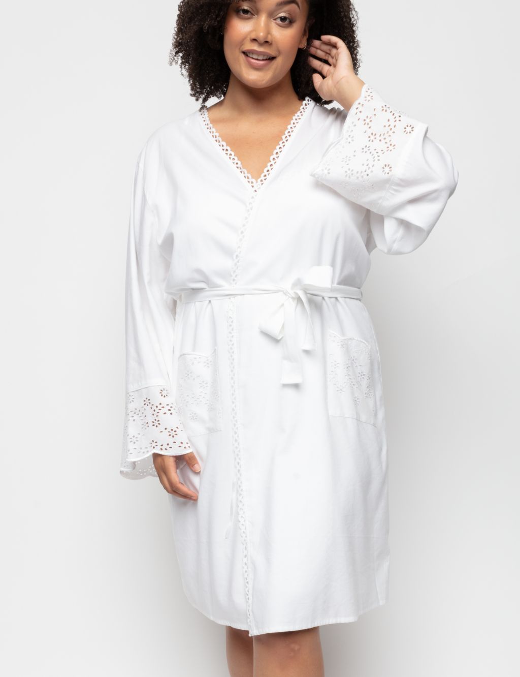 Cotton Modal Broderie Short Dressing Gown image 1
