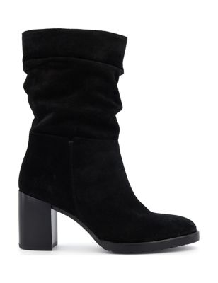 Dune London Women's Suede Block Heel Round Toe Boots - 6 - Black, Black