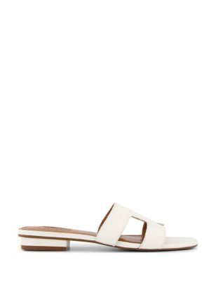 Dune London Women's Wide Fit Leather Flat Sliders - 4 - White, White,Tan