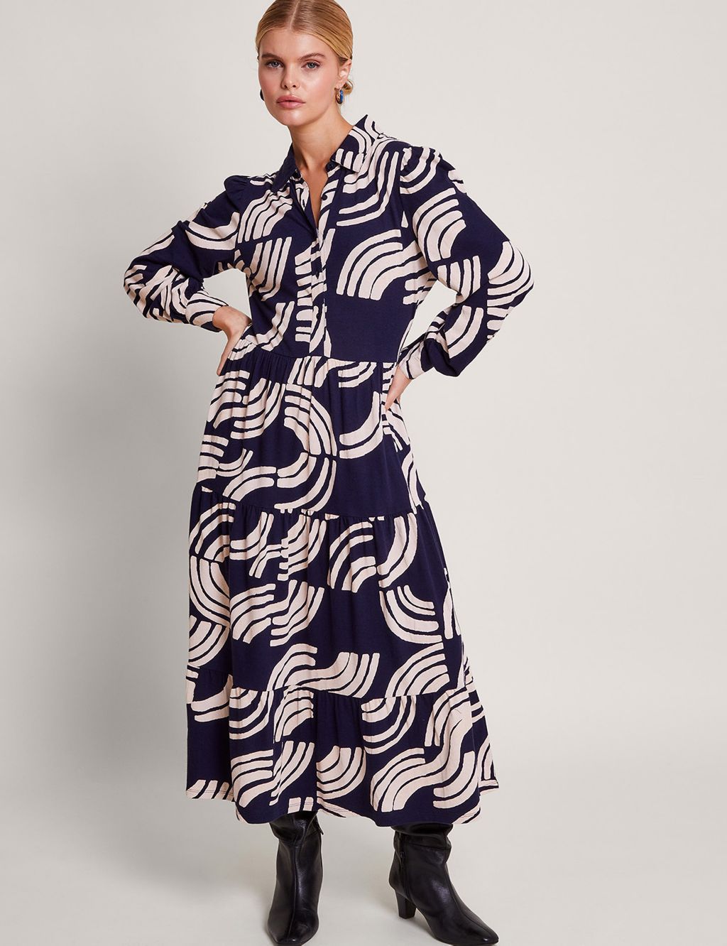 Cotton Rich Printed Tiered Maxi Dress