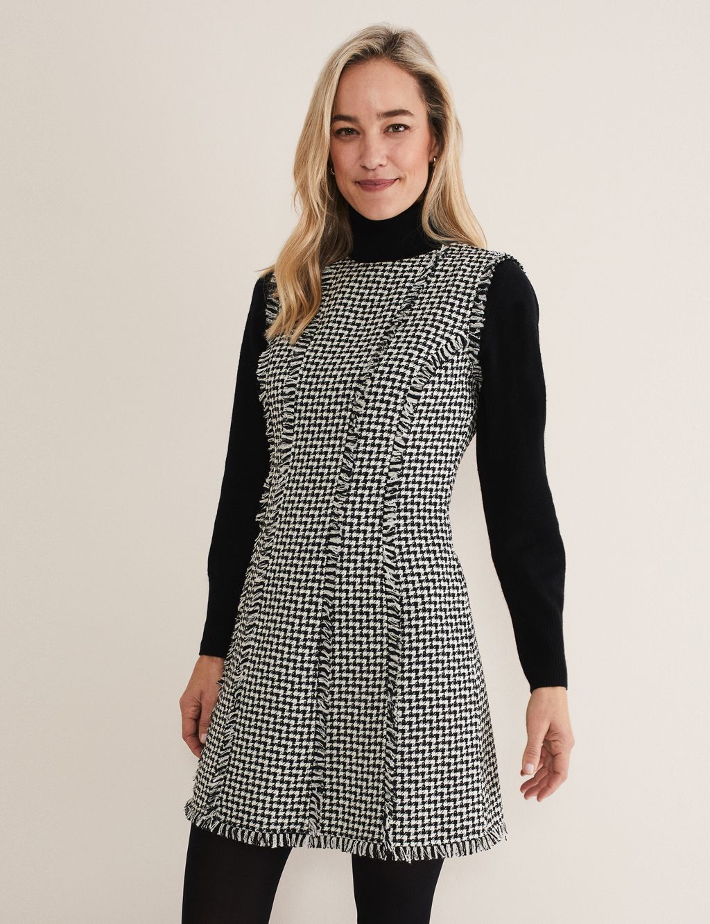 Tweed Geometric Round Neck Mini Tea Dress image 1