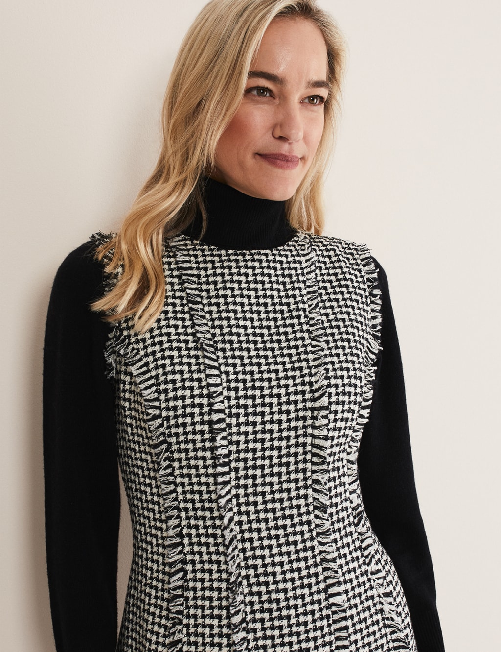 Tweed Geometric Round Neck Mini Tea Dress image 2