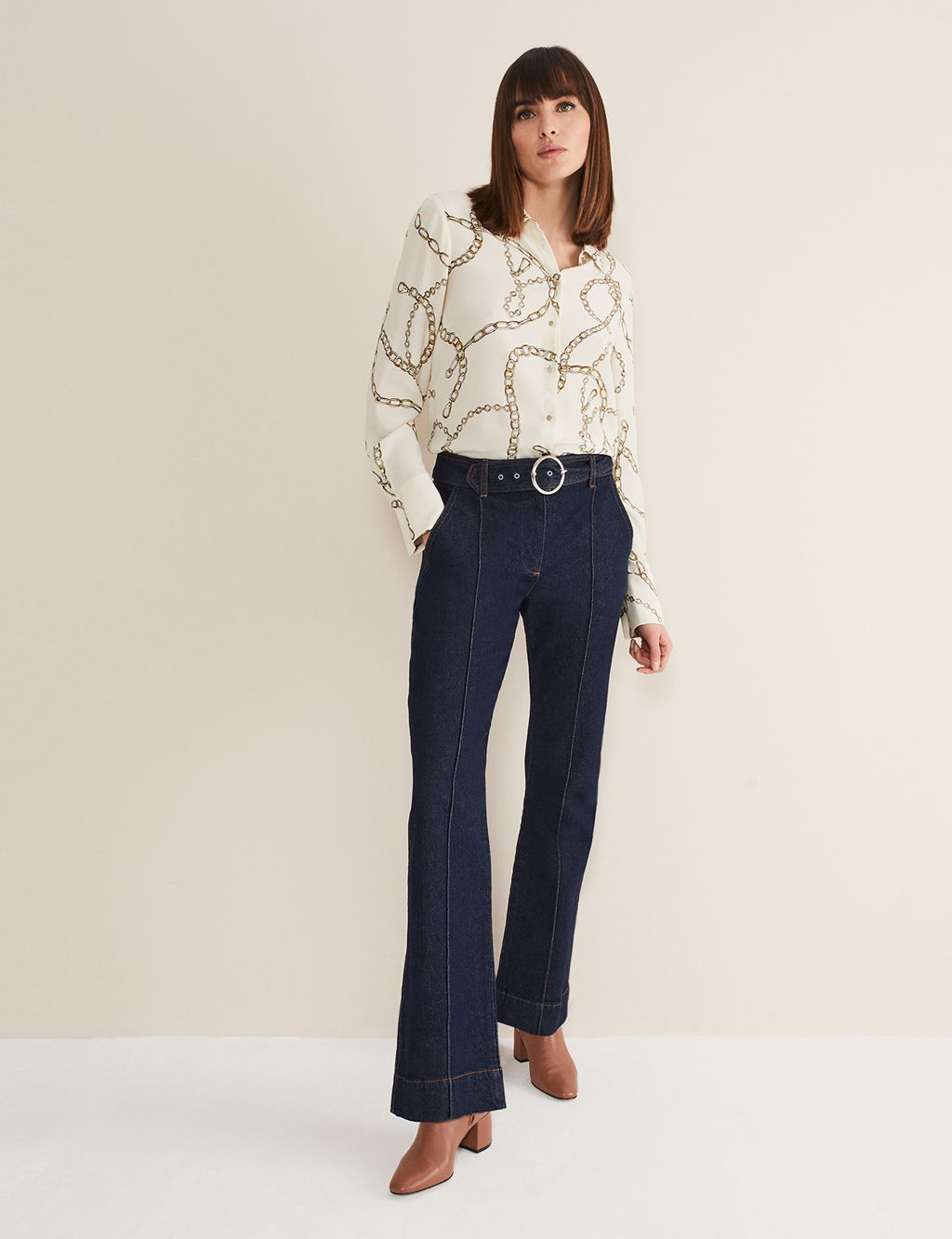 High Waisted Belted Flared Jeans image 1